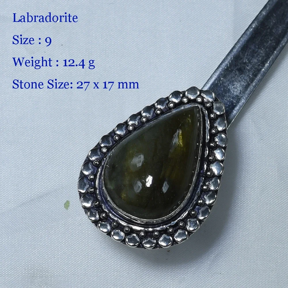 

Genuine Larimar Ruby Blue Topaz Labradorite Ring
