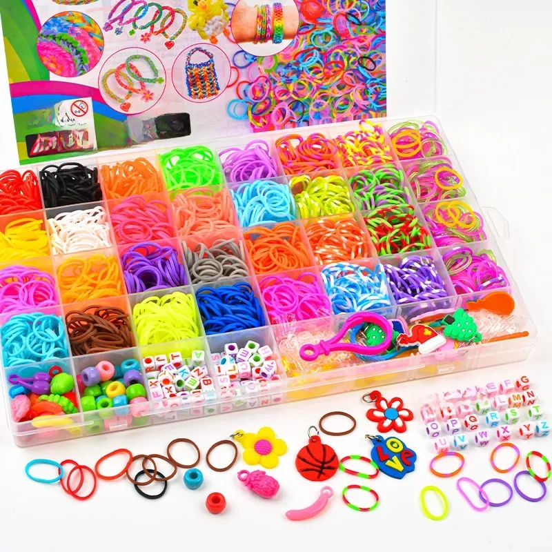 Ensemble de bandes de métier à tisser colorées créatives, Kit de fabrication de bracelets arc-en-ciel, Bracelets tissés en caoutchouc, jouets artisanaux pour filles, cadeaux d'anniversaire