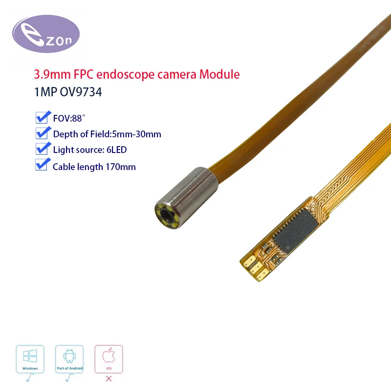 1MP 3.9mmFPC flexible line endoscope probe FOV88゜ Industrial endoscopic camera EZ-EN35L-SL