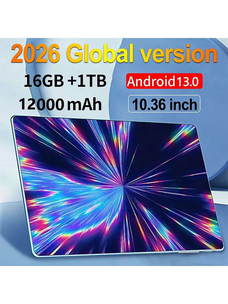 2026 5G nouvelle tablette 10.36 pouces Android 16GB RAM 1TB ROM Android 13.0 12000mAh batterie 16MP 32MP 10 cœurs double réseau Sim Bluetooth