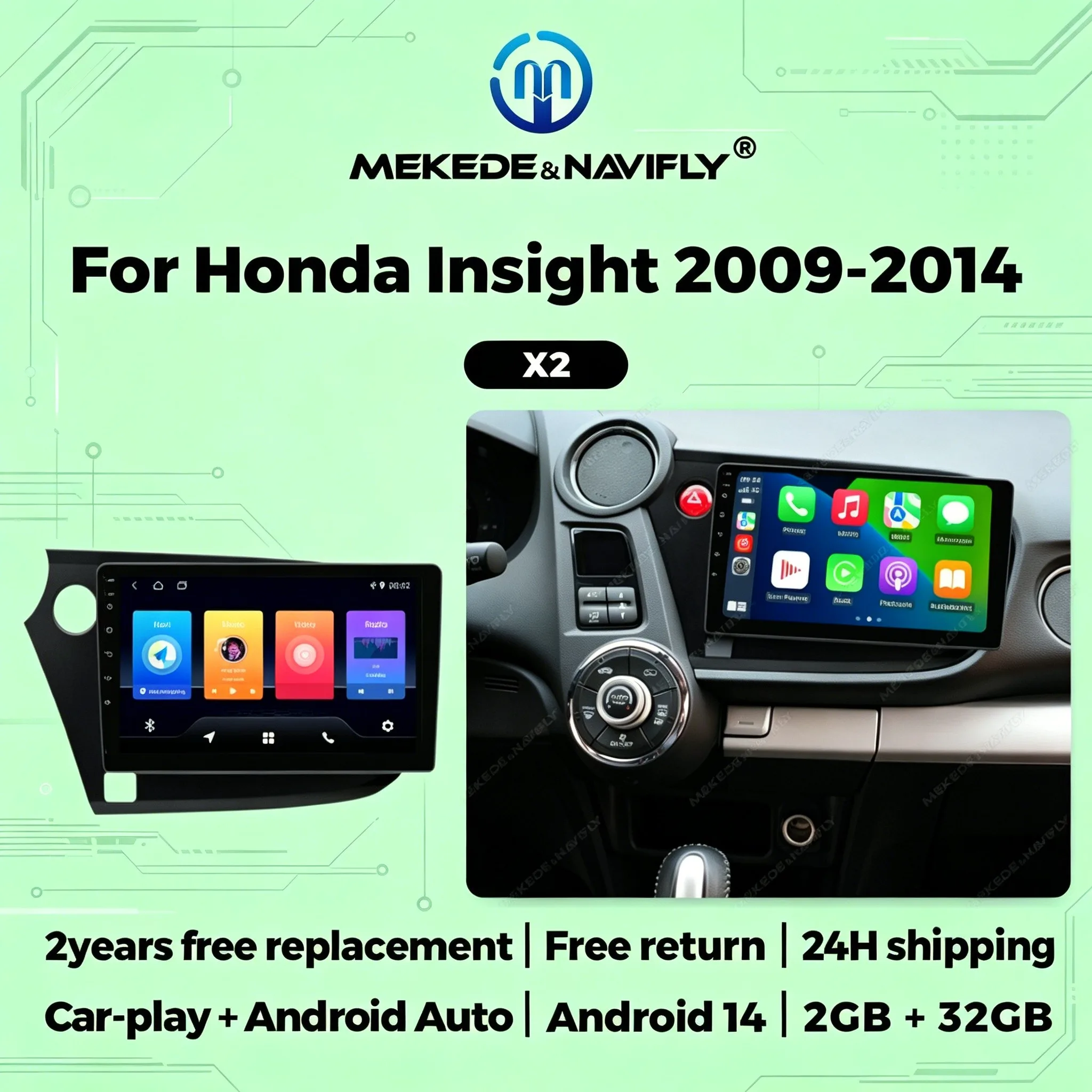 9 Inch 2 Din Wireless Carplay Android Auto For Honda Insight 2 2009-2014 Car Radio Stereo Multimedia Player GPS Navigation WIFI