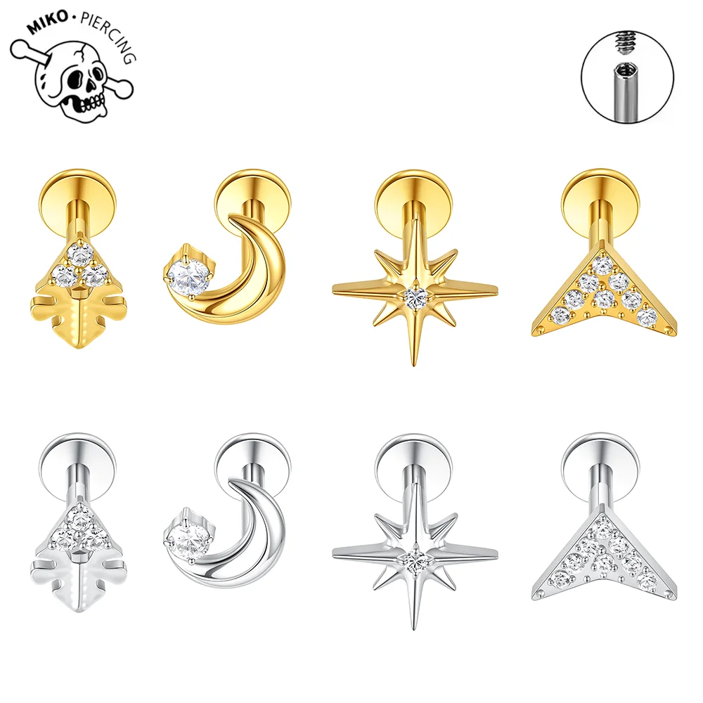 1Pc Titanium 16G Ear Cartilage Stud Earrings for Women Internal Thread Zircon Flower Ear Lobe Tragus Helix Lip Rings Jewelry