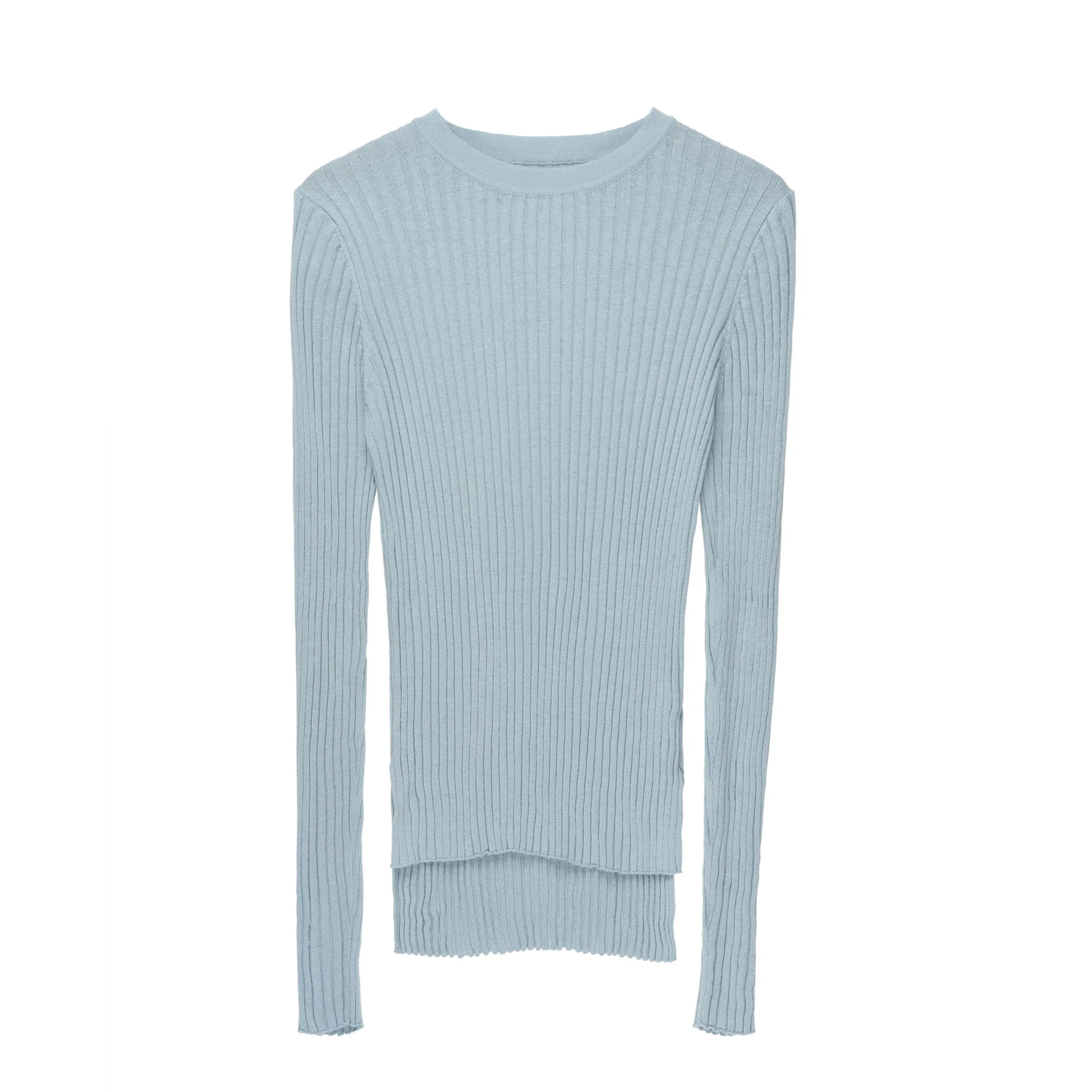 Lightweight Cropped Cotton Ribbed Sweater Women Slits Side Knitted Tops