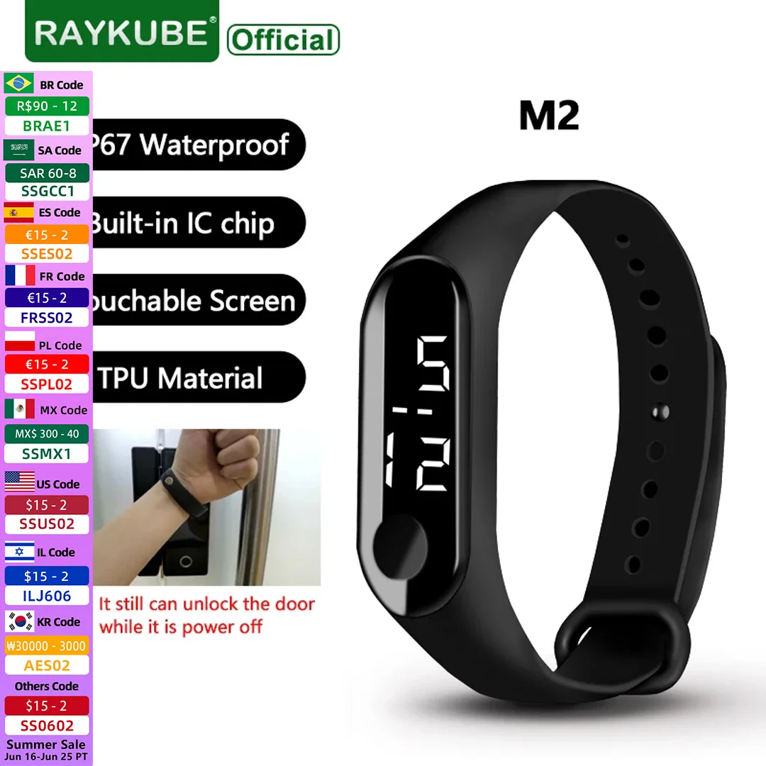 

RAYKUBE M2 13.56mhz IC Card Waterproof Black Smart Wristbands Bracelets Smart Watch for Door Locks Small and Easy To Carry