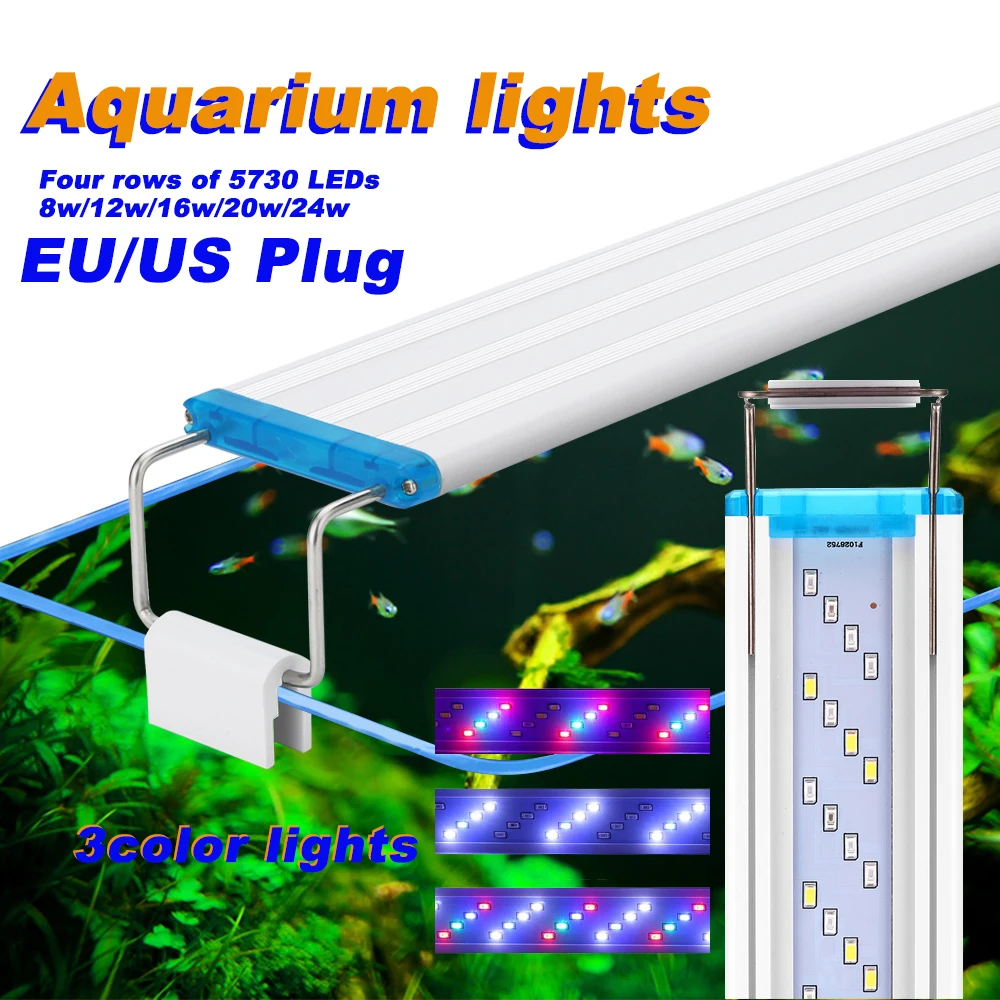 

4 Rows Aquarium Lights 3-color Fish Tank Lamp Accessories 18-58CM Clamp Lamp 5730 LED Fish Tank Landscaping Aquarium Lighting