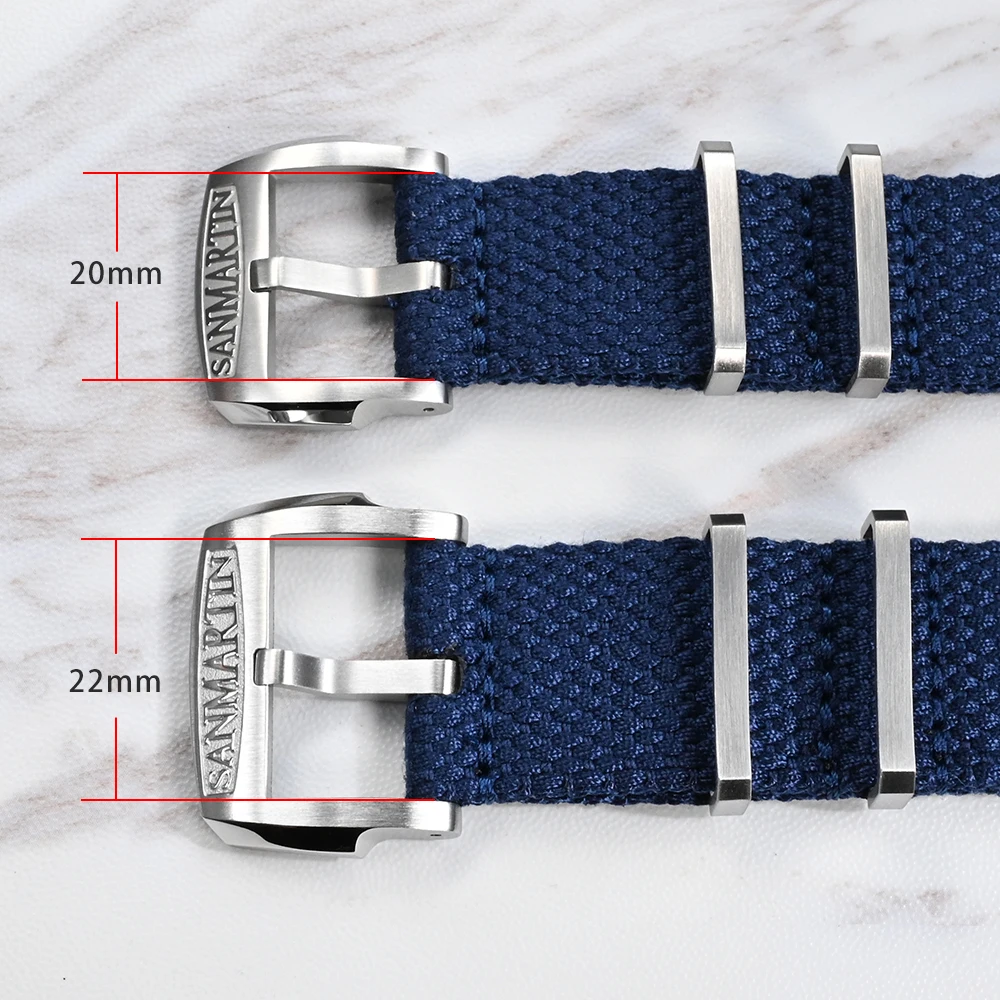 San Martin Flax Strap High Quality Military Style Suitable For 20mm 22mm Universal Watchband 316L Buckle Watch Parts