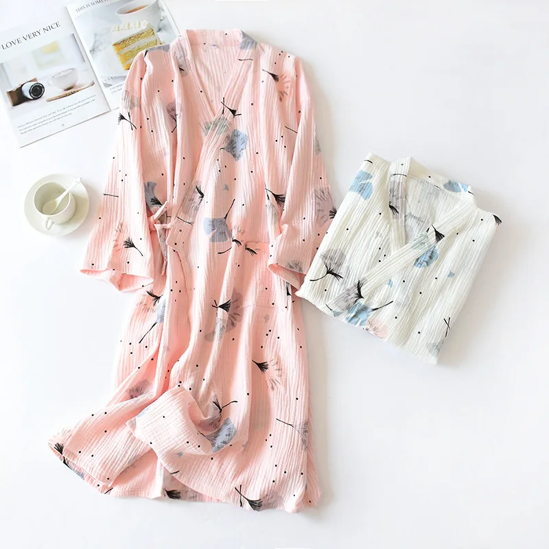 

Женские весенне-осенние халаты-кимоно, пижамы из 100% хлопка, халат с перьями и принтом, пеньюары, женские хлопковые домашние халаты для женщин
