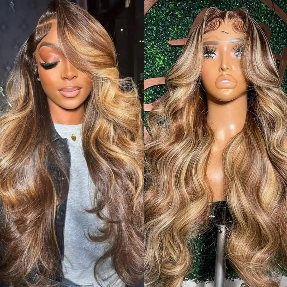 

Highlight Ombre P4/27 Lace Front Wig Human Hair 13X4 Body Wave Honey Blonde Pre Body Wave Honey Wig Plucked Lace Frontal Wigs