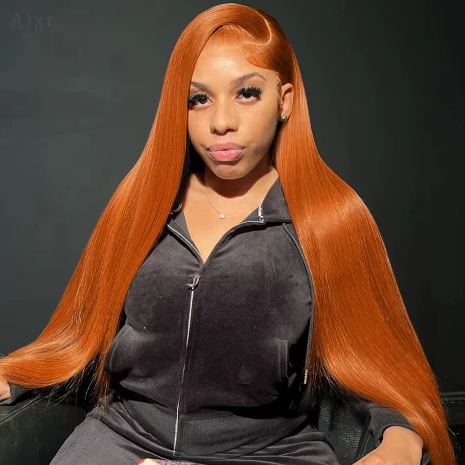 شعر مستعار الزنجبيل شعر الإنسان 13x4 مستقيم الدانتيل الباروكات الأمامية شعر الإنسان Hd شفاف 350 # باروكات شعر بشري باللون البرتقالي والزنجبيل للنساء #1