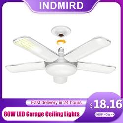 80W LED Garage Ceiling Lights 6500K LED Shop Light with 5 Adjustable Panels,LED Garage Lights for Warehouse Workshop Lights