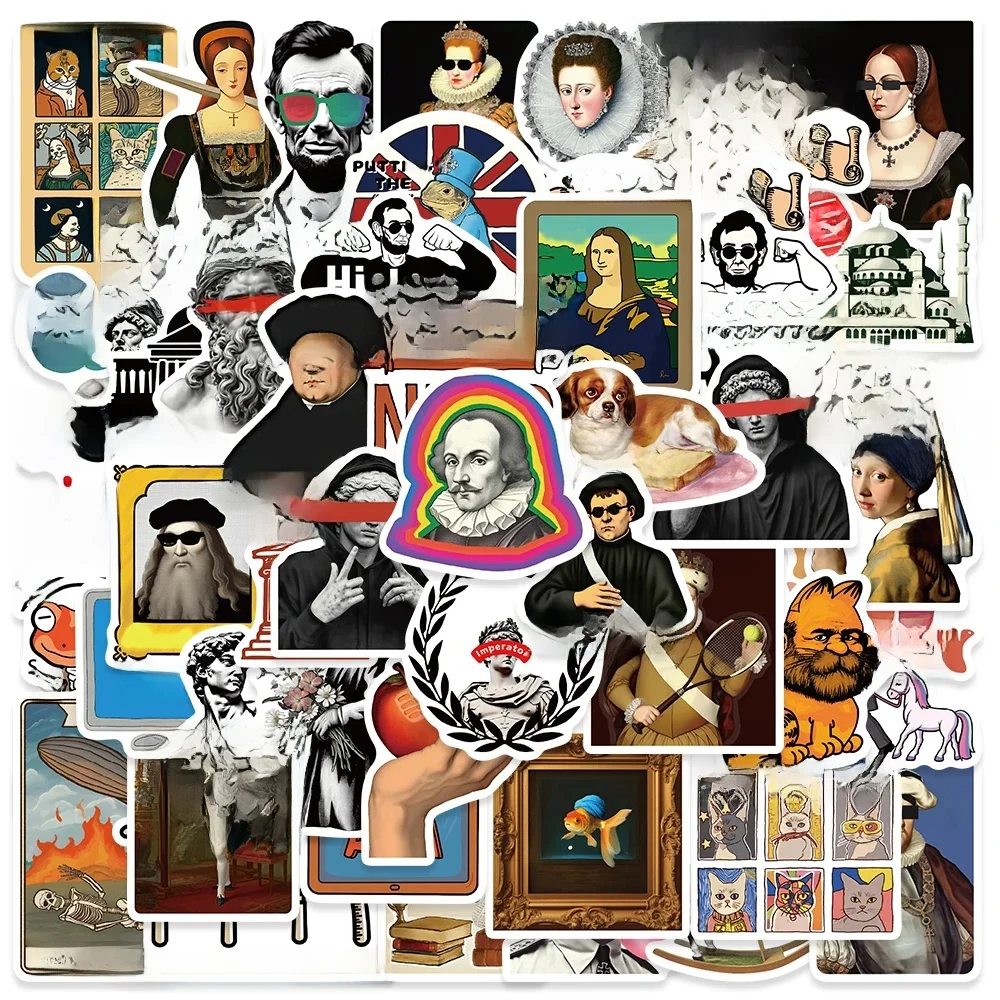 AliExpress 50pcs Funny Cartoon History Characters Stickers For Luggage Laptop Guitar Phone Bicycle Waterproof Graffiti Vinyl Decals