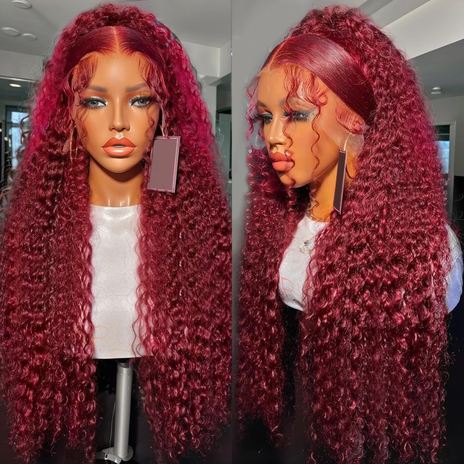 

Curly 250 Density 99J Burgundy Deep Wave 13x6 HD Lace Front Wigs Human Hair Loose Deep Wave Wig Remy Hair 13x4 Lace Frontal Wig
