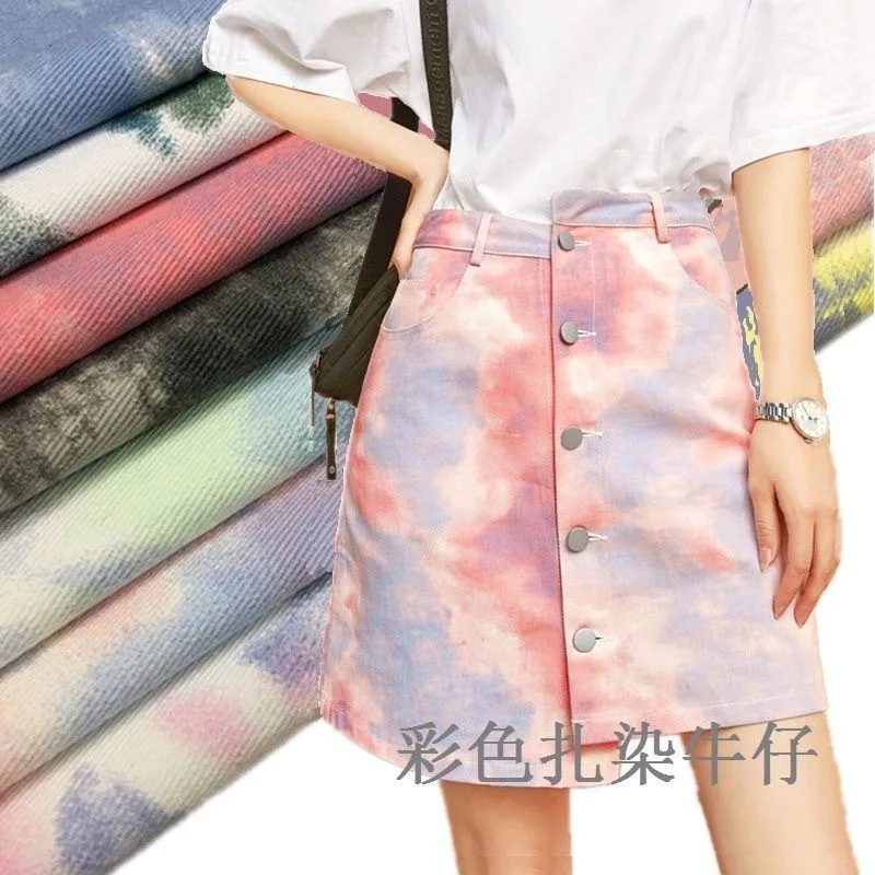 10 Unzen Großhandel bunte Jeans jacke Material Tie-Dye gewaschenen Denim Möbels toff von der Meter Rock Mantel Taschen blauen Stoff