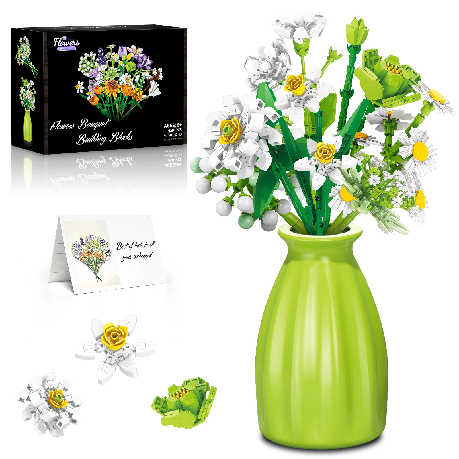 Simulation Narcisse blocs de construction Daisy plantes en pot Meubles pour la maison Viburnum Camellia plastique fleur jouets filles cadeaux