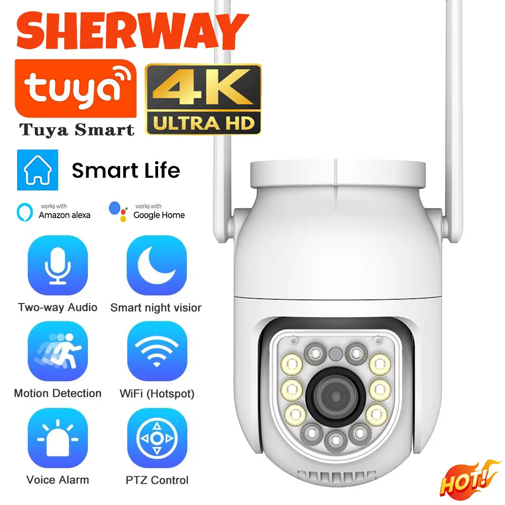 Tuya Outdoor Wifi Camera 8MP 4K HD Dome PTZ Security Camera Auto Tracking 5MP IP Cam Wireless CCTV Video Surveillance Monitor