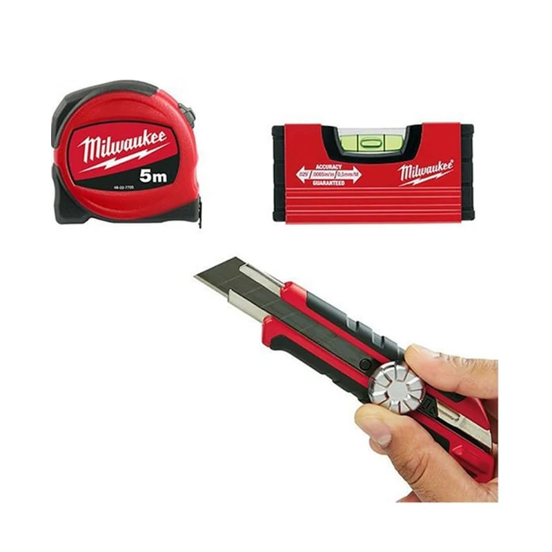 Milwaukee Minibox Spirit Level 18 mm Snap Knife and 5m Tape Measure Set Hand Tools Cutter Meters Leveling Equipment