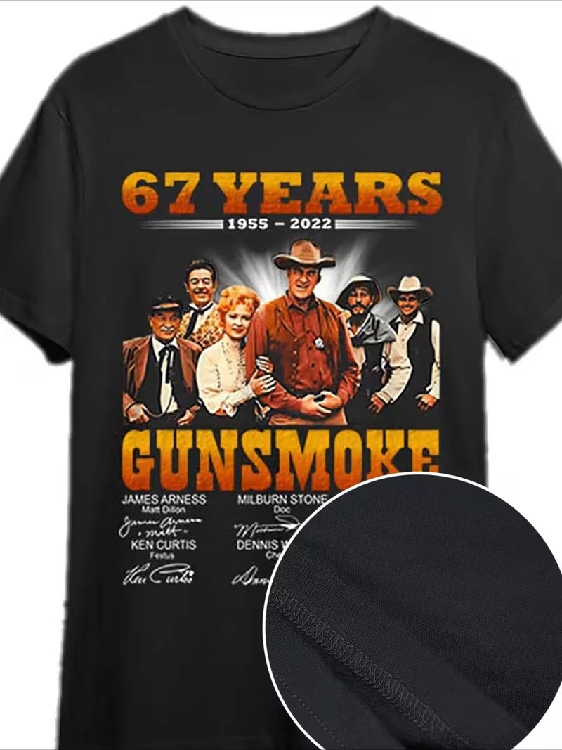 Gunsmoke Signature T-Shirt - Men's Short Sleeve Graphic T-Shirt - 68th Anniversary 1955-2023 Collectible Black T-Shirt, Suitable for Fans, PLUS SIZE, L-5XL