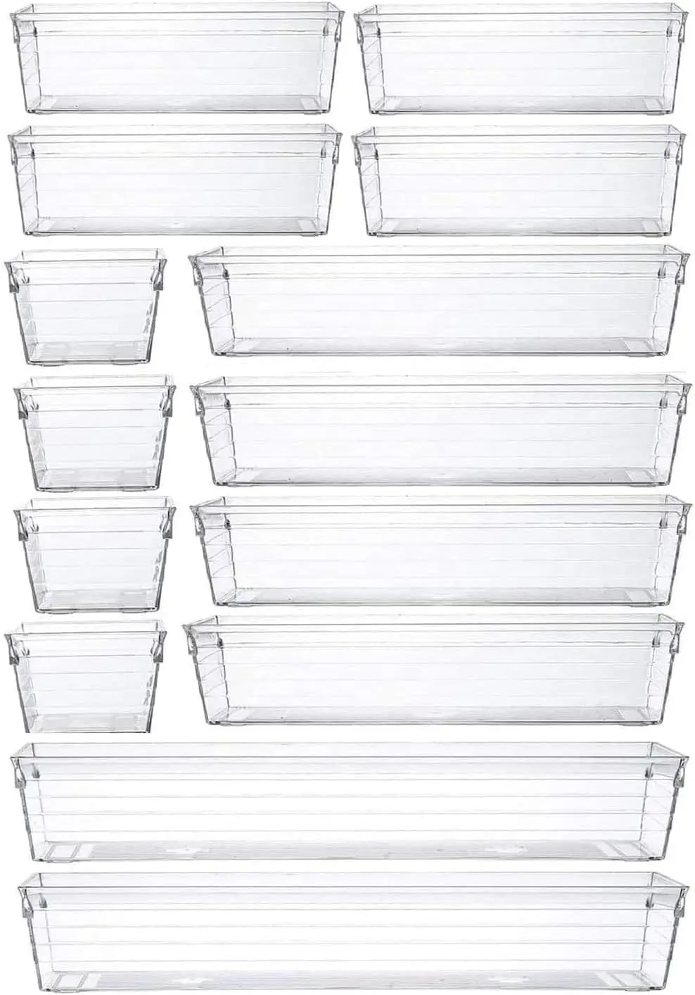 14pcs Clear Plastic Drawer Organizers Tray for Makeup Storage,4-Size Storage Organizer Divider Trays for Kitchen, Bathroom