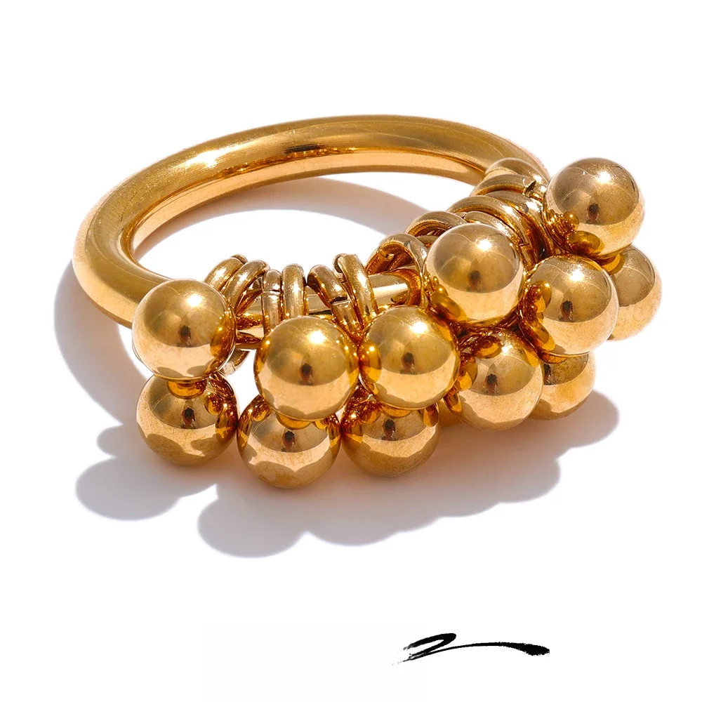 Yhpup hochwertige Edelstahl Metall geschichtete runde Perlen Ring 18 Karat Gold pvd plattierte