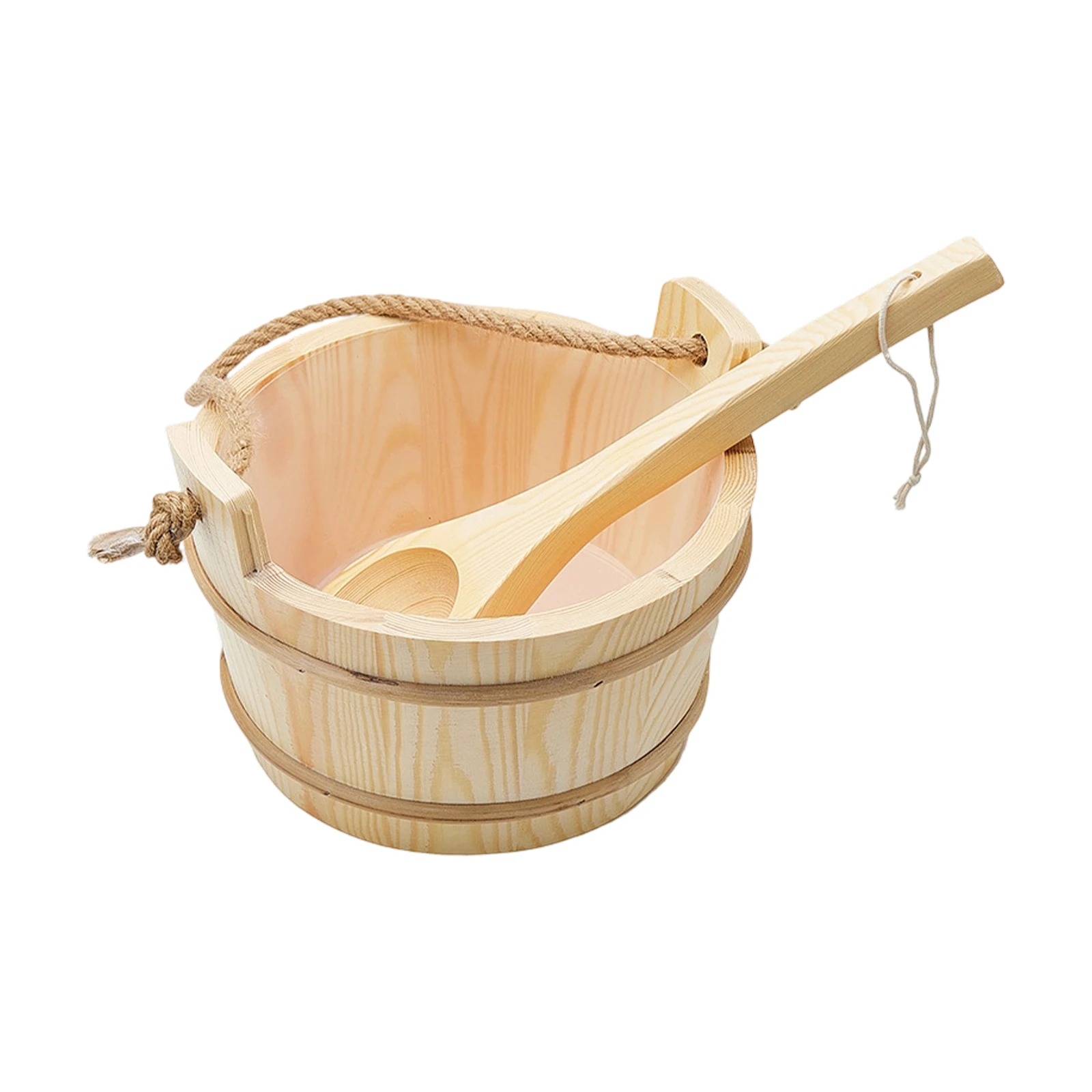 

Portable Wood Sauna Barrel with Ladle Sturdy Storage Container Tub Wooden Bucket for Home Bath Sauna Supplies Steaming Tool