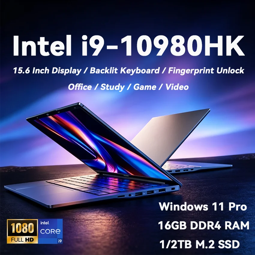 Laptop Windows 11 Intel Core I9-10980HK / I9-9900 15,6 Pollici 16GB RAM 512GB 1TB SSD Laptop da Ufficio con Sblocco Impronta Digitale Notebook da Studio