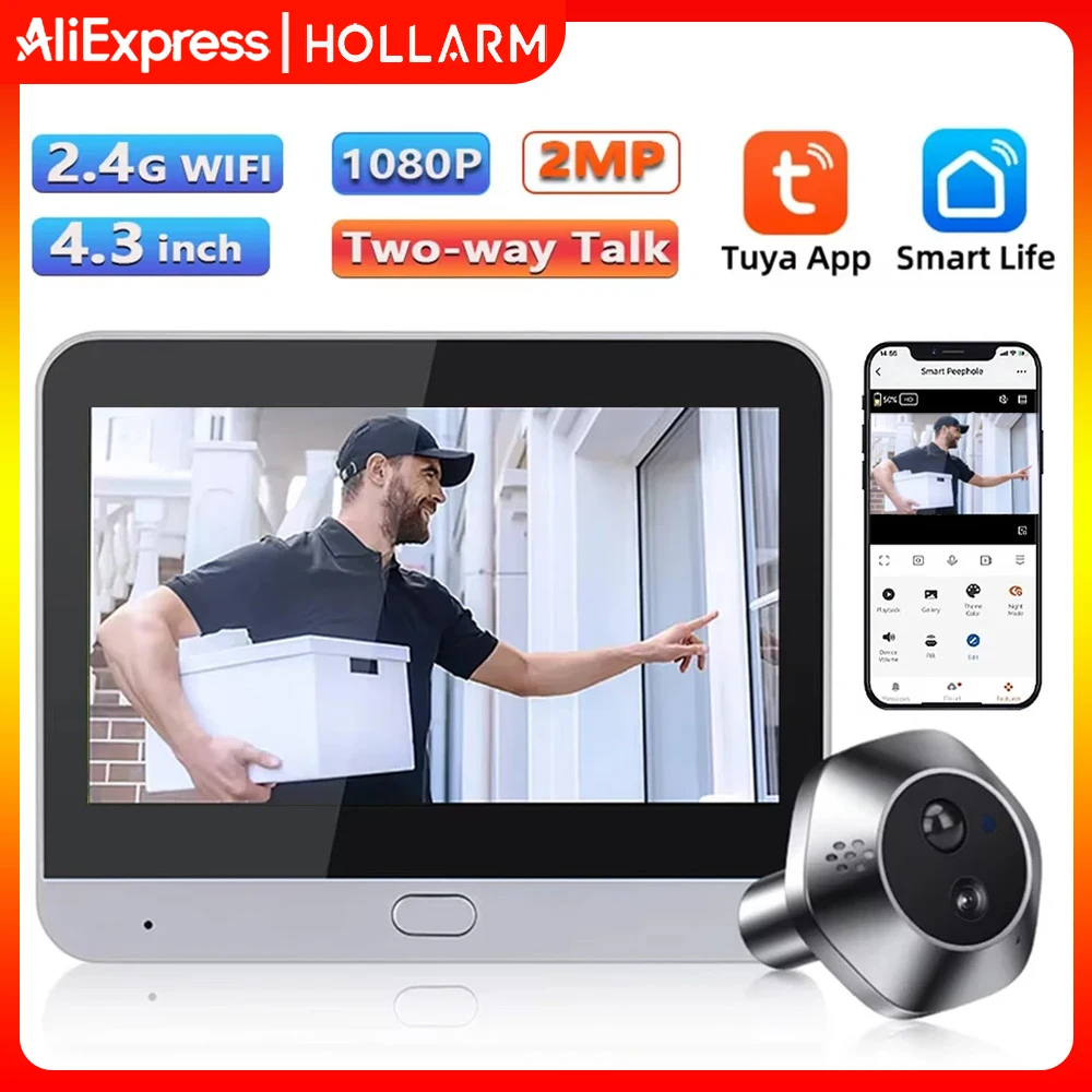 Hollarm Wifi Tuya Smart Peephole Camera Doorbell 4.3inch Radar Digital Camera Door Viewer 1080P Motion Detection Video Intercom