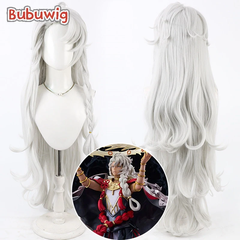 Bubuwig Synthetic Hair Solomon Cosplay Wigs Game Fate FGO Solomon Halloween 100cm Long Straight Silver White Wig Heat Resistant