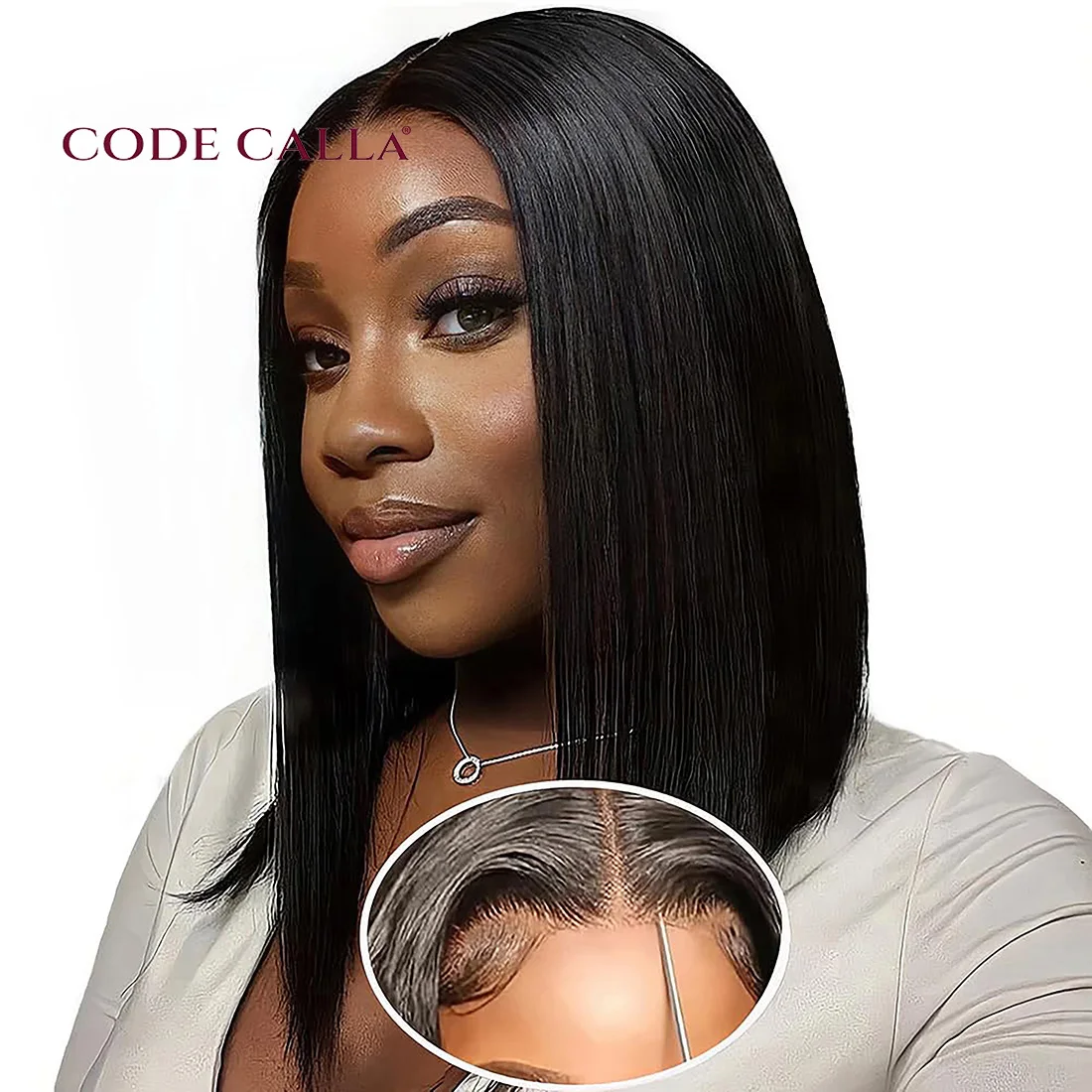 

code calla Ready to wear 6x4 glueless lace bob, pre-plucked short straight hair natural color bob wig, 180% density 16 inches