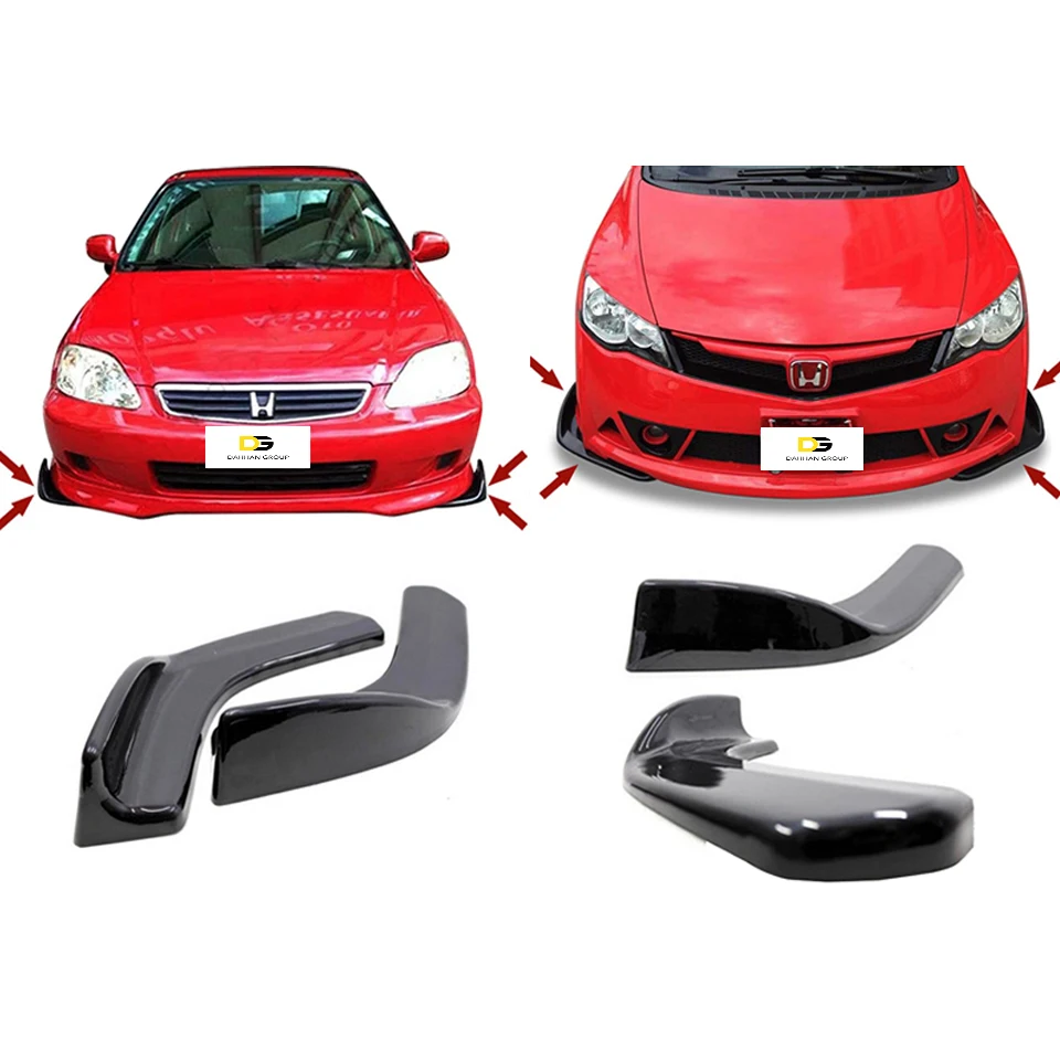 Universal Perfect Fitment on All Cars Front Bumper Corner Flaps Extension Left and Right Piano Gloss Black Plastic