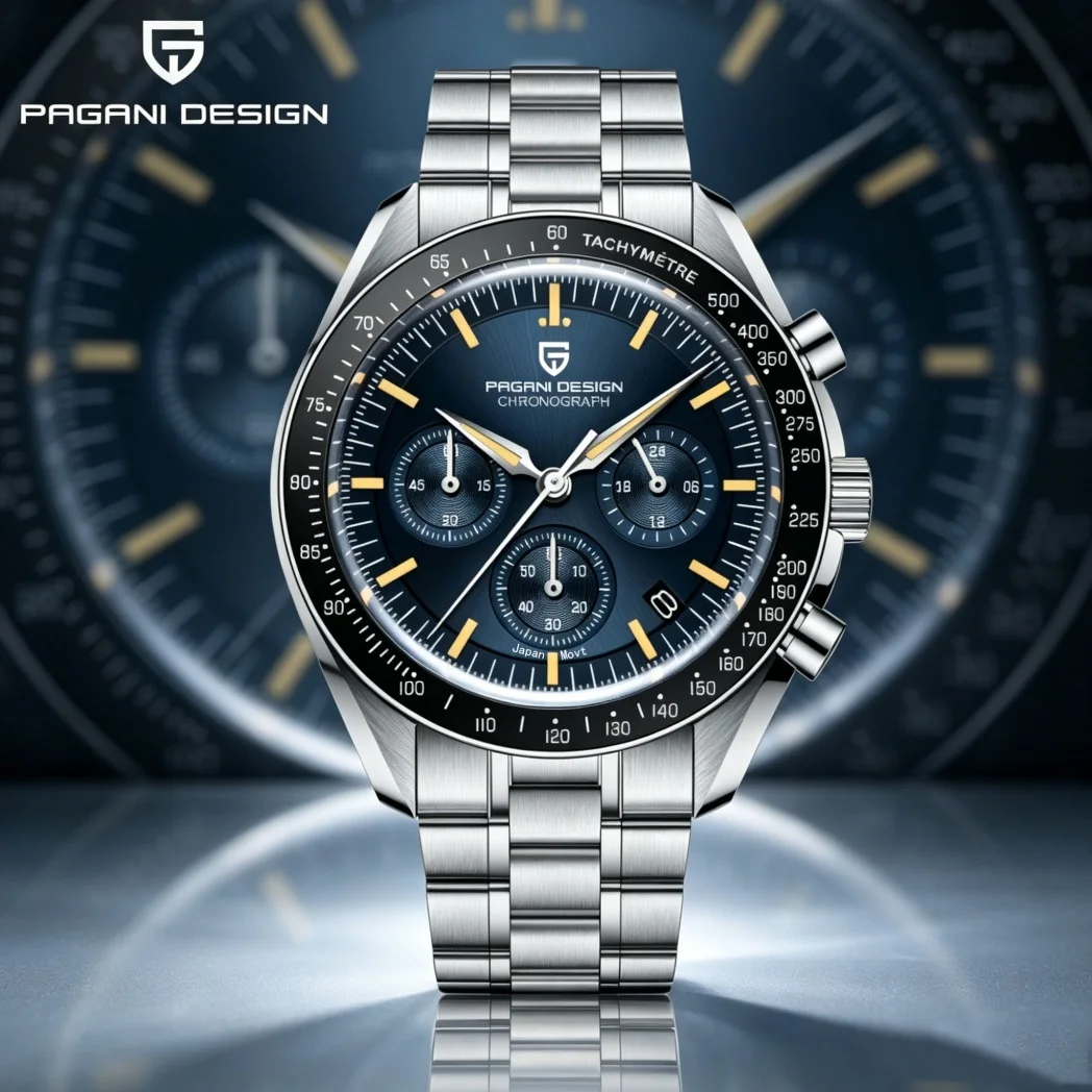 PAGANI DESIGN 2026 Nouveau AR Sapphire Quartz Montres Hommes De Luxe 500 Vitomètre Cercle Sport 100M Impermeable Chronographe 316L Tout Acier Japon Movt Luminous Homme Montre