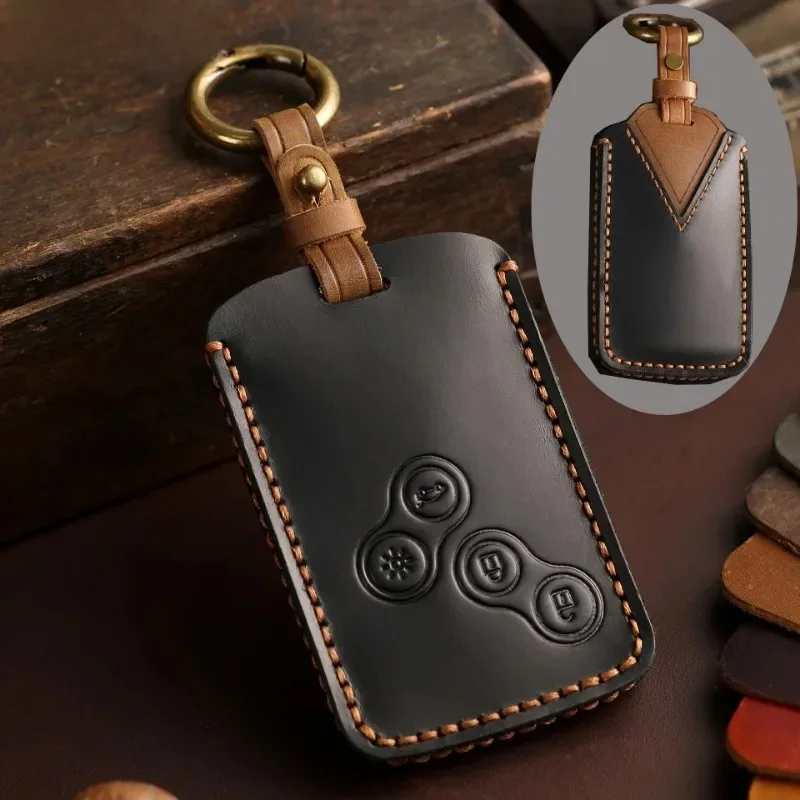 Coque de clé de voiture en cuir faite à la main, housse pour Renault Duster Captur Clio Logan Megane Koleos Scenic Nema Fluence Zoe, accessoires