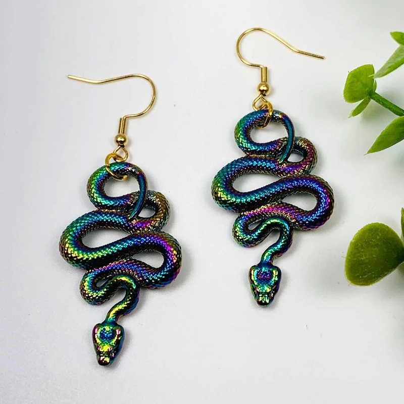 1 Pair Aesthetic Vintage Psychedelic Snake Dangle Earrings Serpent Earrings Pagan Gothic Amulet Witch Jewelry