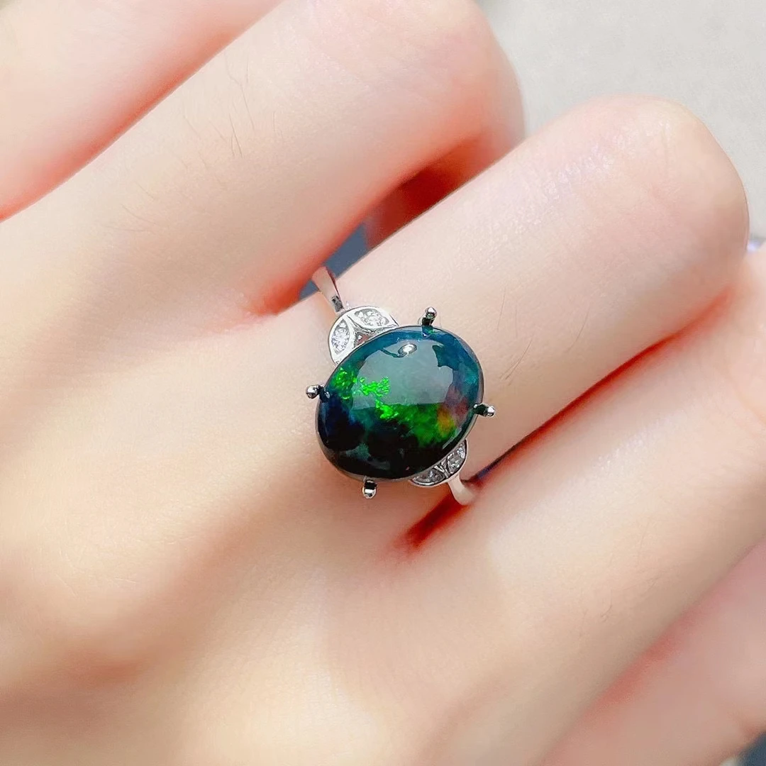 Fine Jewelry 925 Sterling Silver Natural Black Opal Extra Large Gemstone Ladies Men's Ring Marry Got Engaged Party Girl Gift New