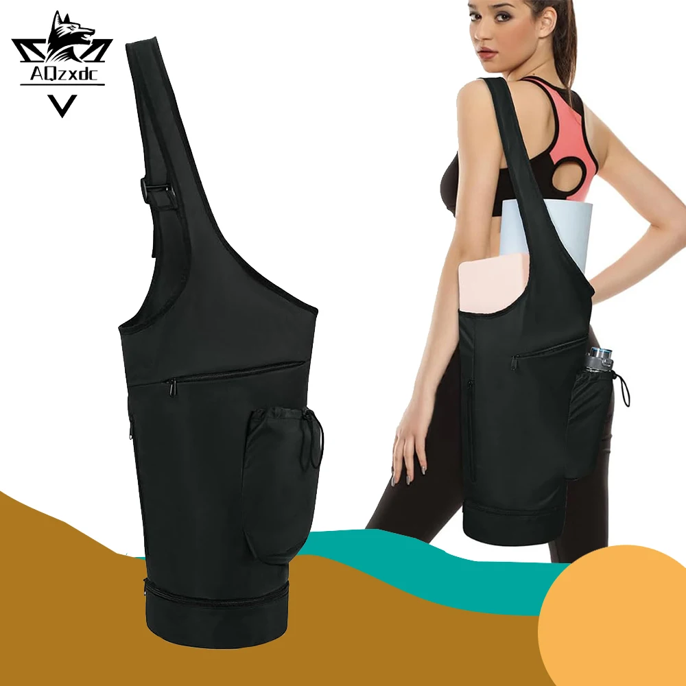 Yoga Mat Bag Gym Yoga Storage Bags Adjustable Long Tote Shoulder Pack with Waterproof Wet Pouch Drawstring Water Bottle Pocket