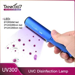 Tank007 uv300 uvc滅菌ランプ,UV滅菌,395nm,白色光,18650充電式LED懐中電灯,消毒トーチ