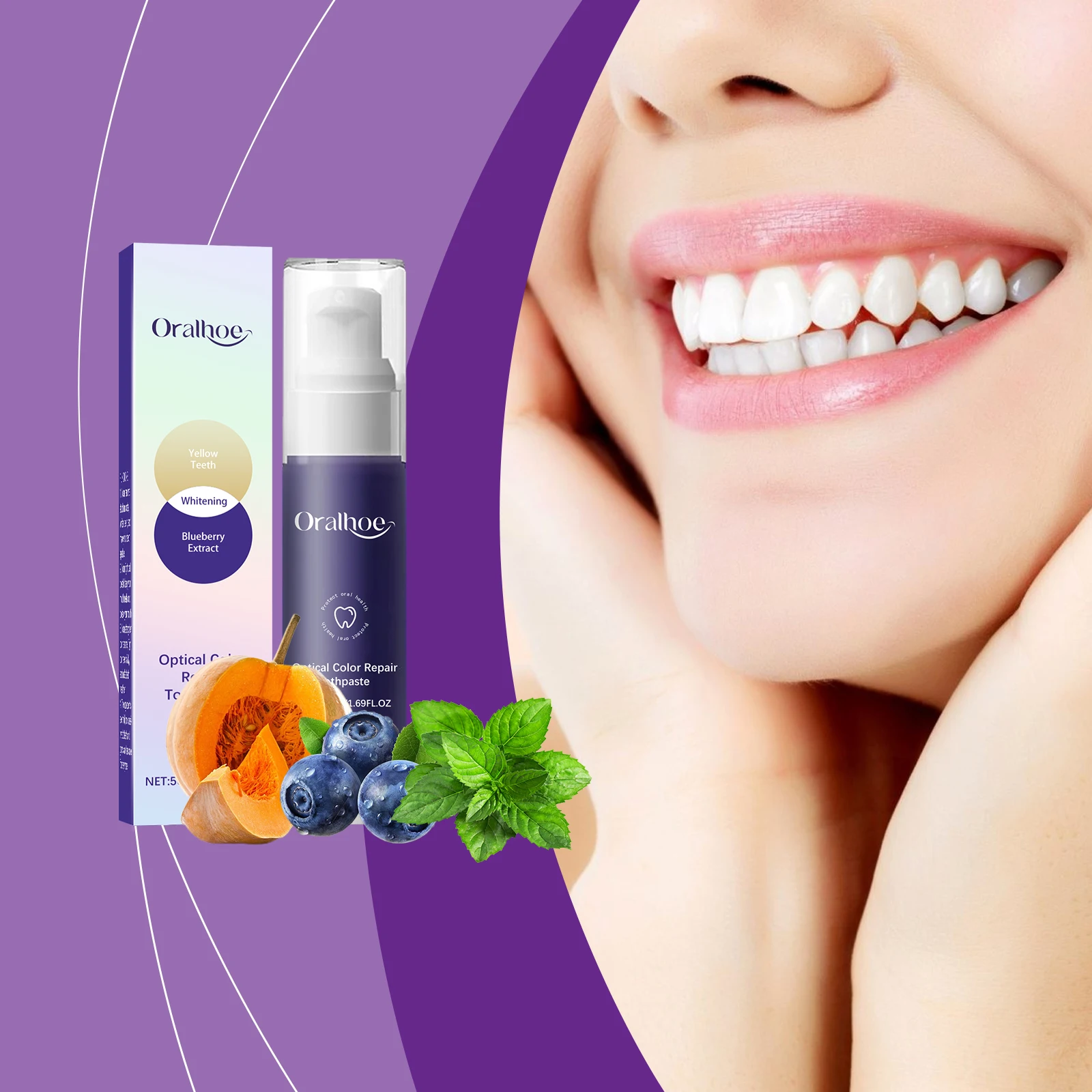 

Oralhoe Blueberry Purple Toothpaste Color Corrector Remove Tea Coffee Stains Refreshing Oral Care Brightening Toothpaste
