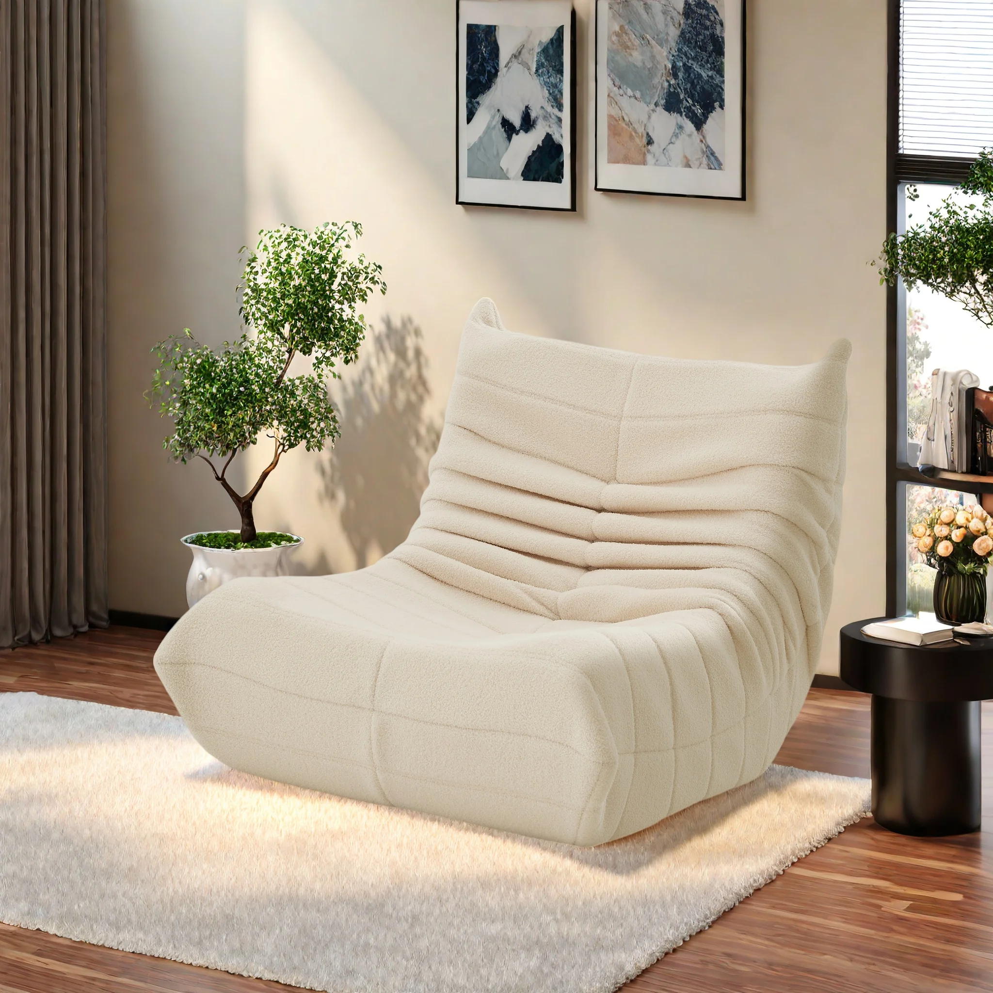 Pouf XXL pour un coin douillet, fauteuil pouf gaming, pouf en laine d'agneau, canapé/canapé de sol, fauteuil de sol rose
