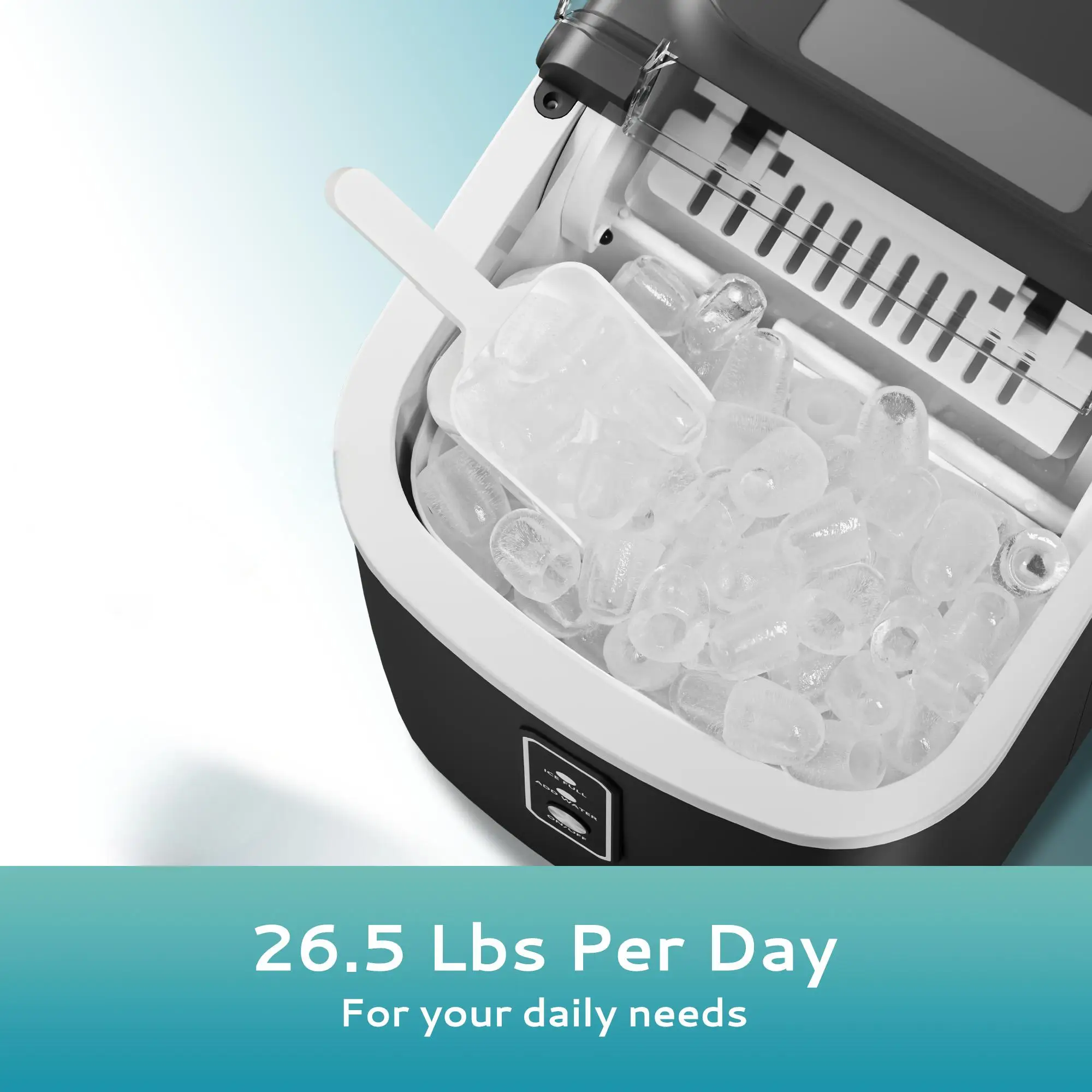 

Vibekio Portable Ice Machine 9 Cubes in 6 Mins Ice Maker Machine 26.5lbs/Day Auto-Cleaning Countertop for Home Kitchen Camping