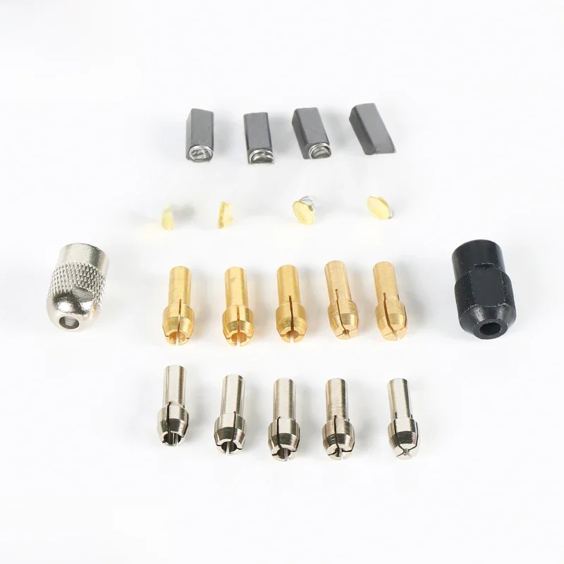 16 SZTUK Obróbka drewna 10 sztuk Zestaw tulei zaciskowych 4,3 mm Pasuje do narzędzi obrotowych Dremel Tarcza diamentowa z 2 szt. nakrętek M8 i szczotką węglową 5 * 5 * 8 — zdjęcie 2