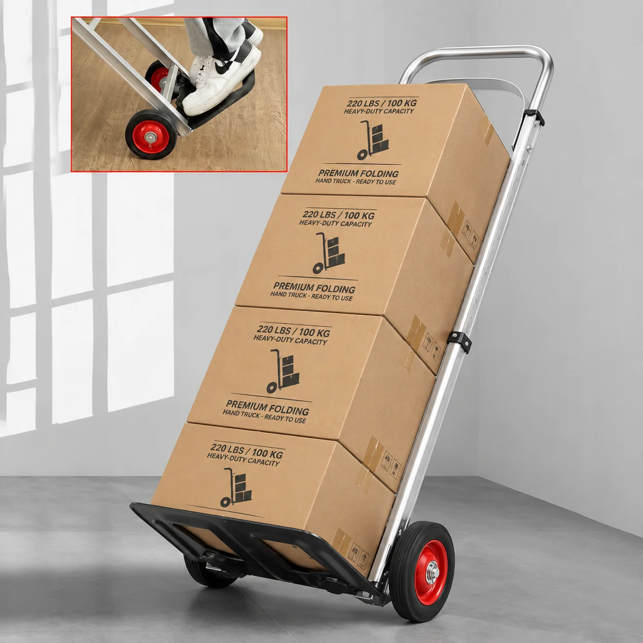 1 Unit Heavy Duty Aluminum Folding Hand Truck – Telescoping Dolly Cart with Anti-Slip Toe Plate – Compact Portable Luggage Cart for Moving Boxes, Groceries, Office & Travel