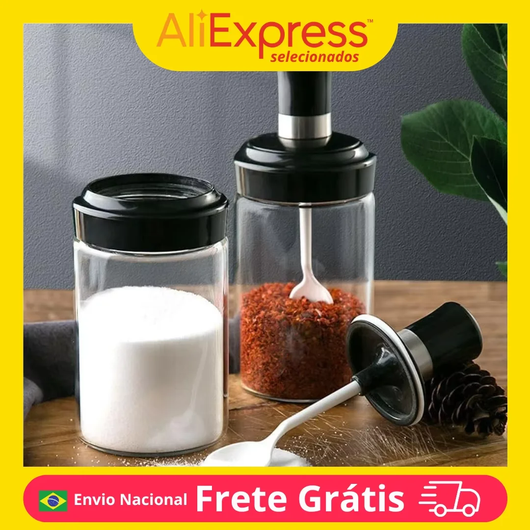Door Seasonings Glass With Spoon Sugar Salt Pepper Condiments Oregano Thyme Container Kitchen Storage Plastic Lid