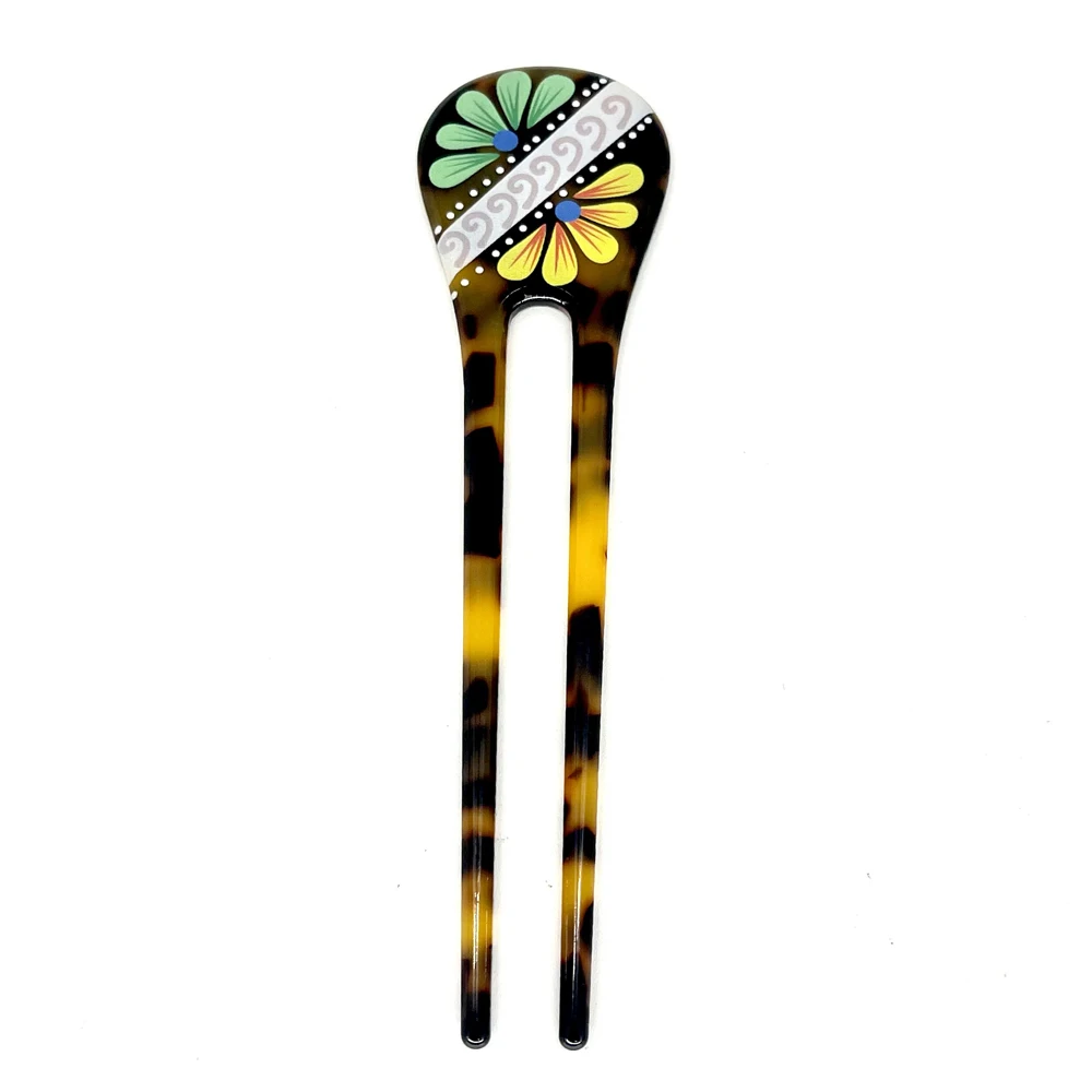 Tortoiseshell Turtle Flowers Printed Hair Sticks U-Shape Hairpins Fashion Hair Forks Accessories Headwear Jewelry