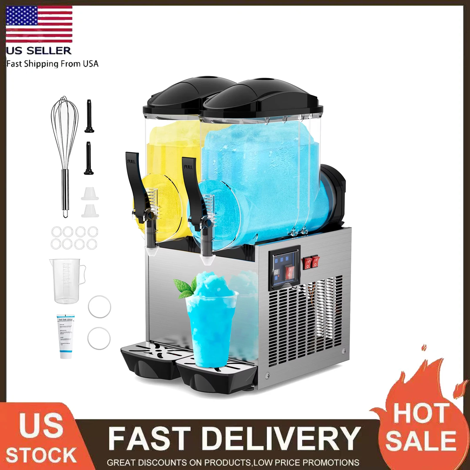 

Commercial Slushy Machine 24L Double Tank Margarita Machine Frozen Drink Machine