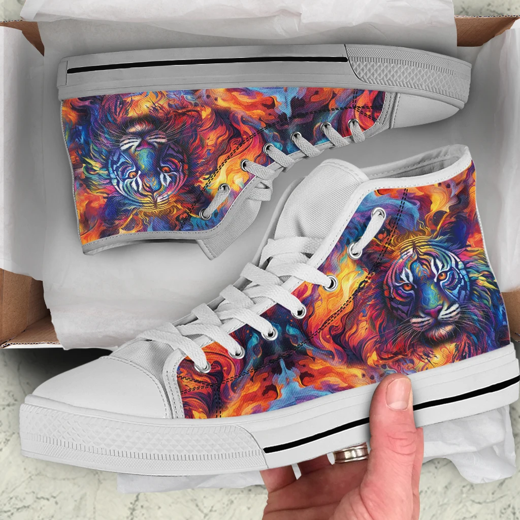 INSTANTARTS Men's Cool Lion Canvas Shoes Lace Up Comfortable High Tops Canvas Sneakers Fierce Tiger Design Footwear Chaussure image 3