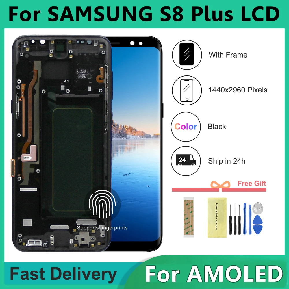 

Tested AMOLED For Samsung S8 Plus LCD G955 G955F G955FD Display Touch Screen With Frame For Samsung S8+ Display Replacement