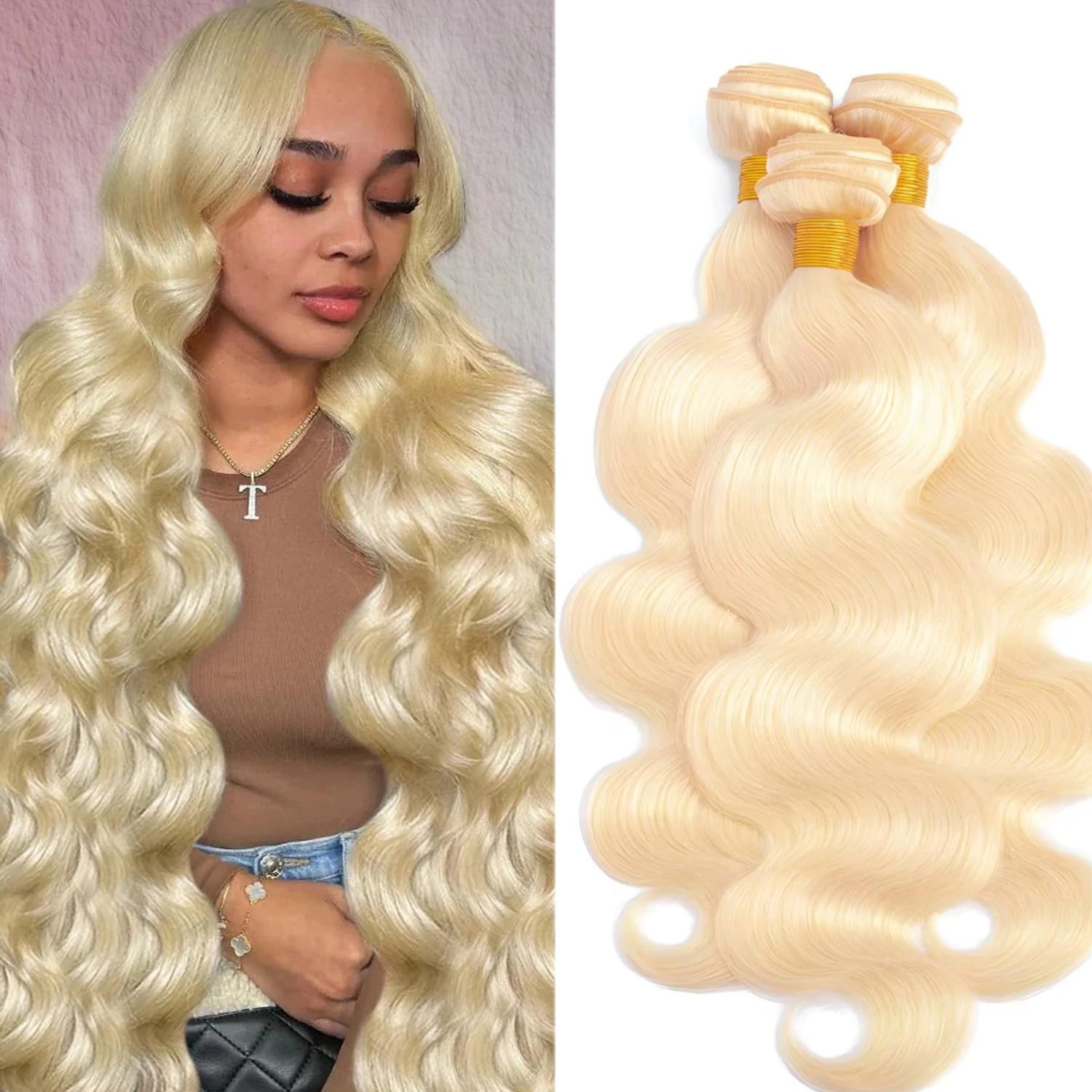 

613 Блондинка Объемная волна 1 3 пучка человеческих волос 100% необработанные бразильские девственные человеческие волосы Быстро плетение пучков волос