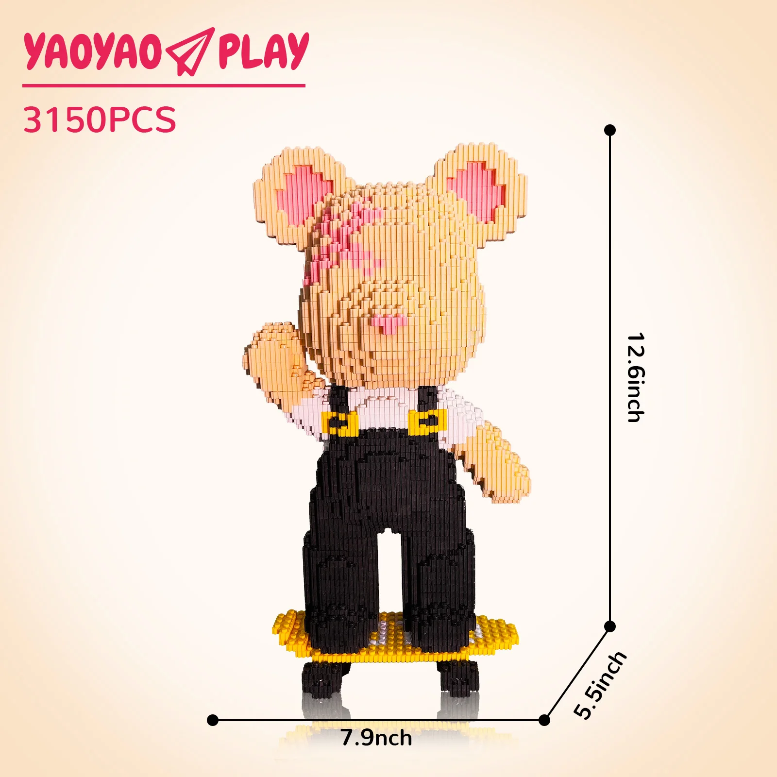 Skater Joy Medium Bear、yaoyaoselect ビルディングブロックおもちゃ、誕生日プレゼント、教育、男の子女の子の装飾、クールなレンガギフト