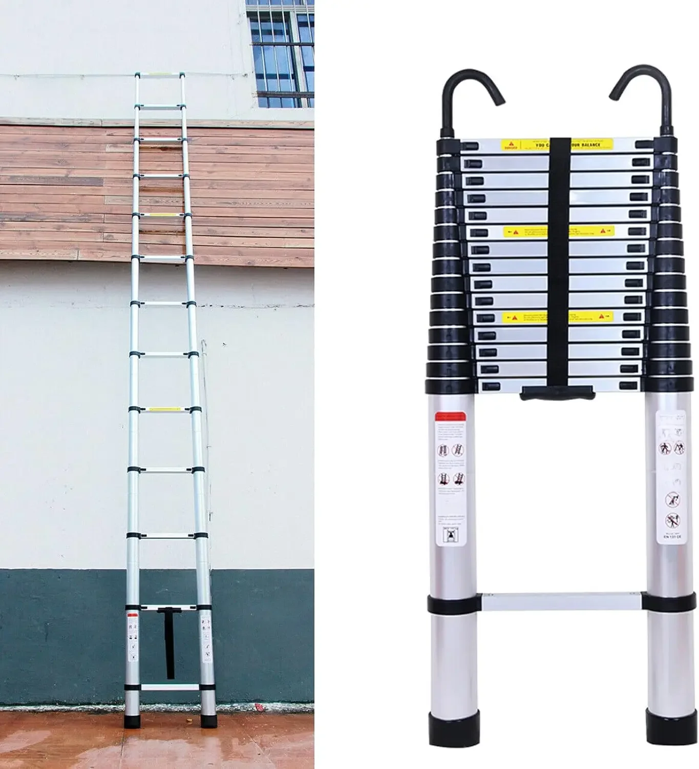 DayPlus multifunctionele 6,2 m telescopische ladder met afneembare haak Aluminium vouwladder Antislip uitschuifbaar Robuust 150 kg/330 lb - afbeelding 2