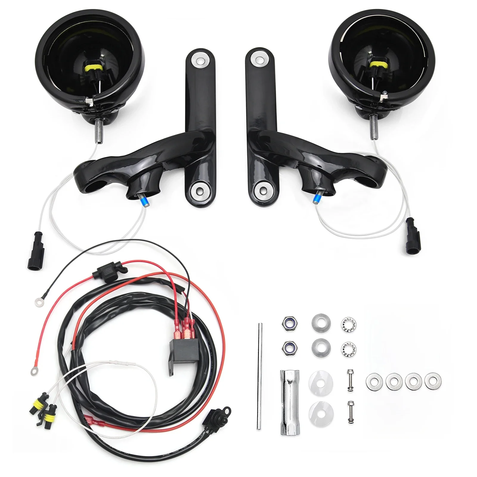 Do harleya Dodatkowe światło przeciwmgielne obudowa wspornik ulica electra glide road king LED 4.5'' światło przeciwmgielne zewnętrzne czarny połysk — zdjęcie 2