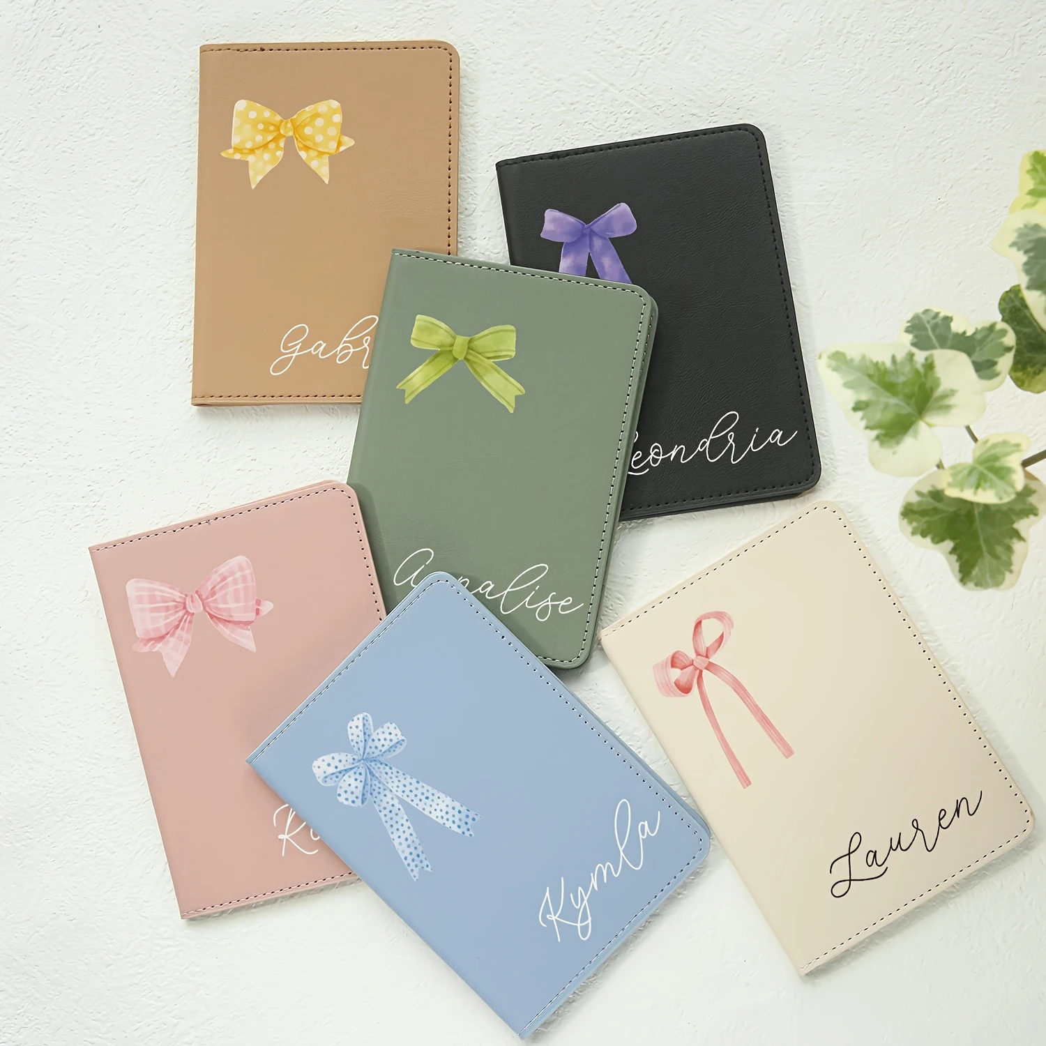 Bow Pattern Custom Name Passport Holder Stylish Travel Card Case Sweet Gift for Wedding Birthday Valentine Lovers